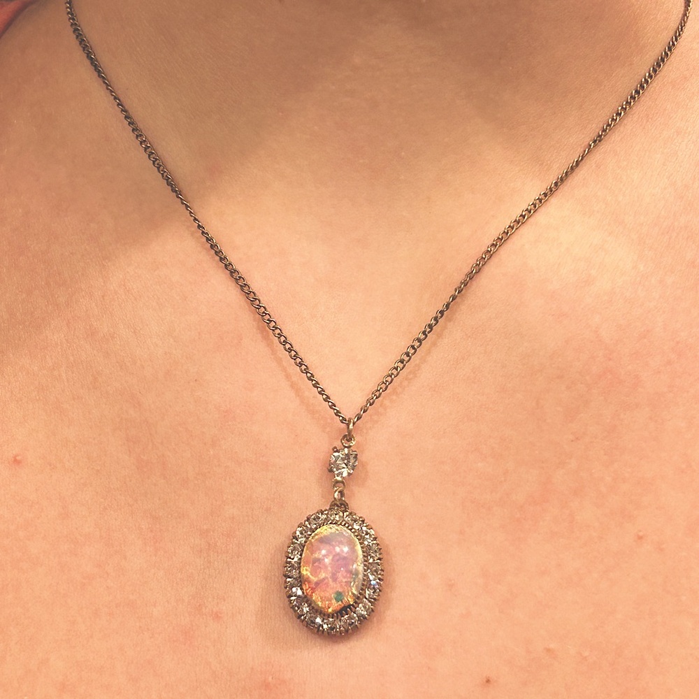 Vintage Gold Confetti Pink Necklace
